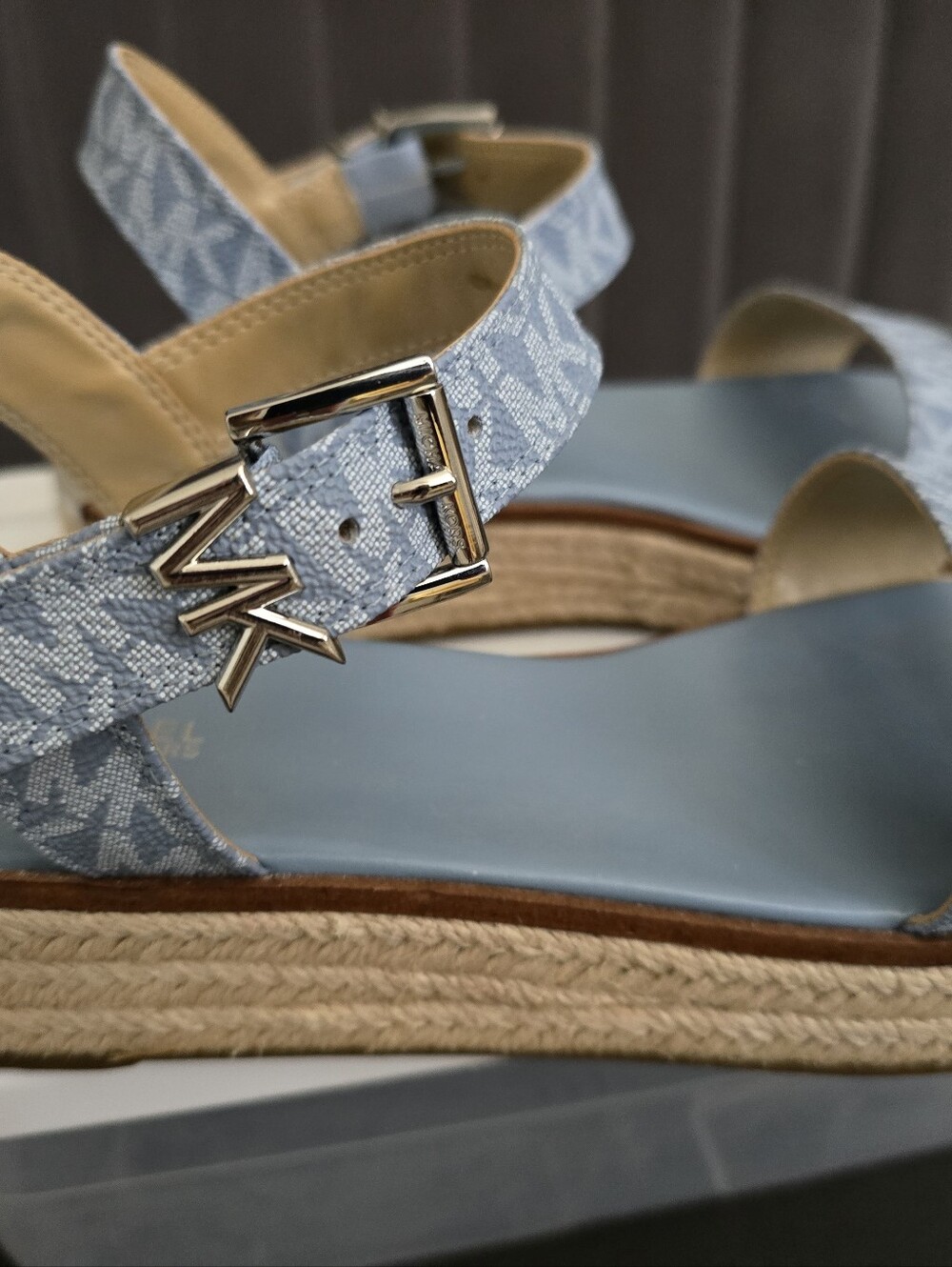 Michael Kors (Two Pair) Light Blue Logo And Pink Espadrille Platform Sandals - Picture 7 of 11
